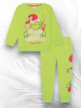 Kids “Team Grinch” Green Glow Sweatshirt & Joggers Set
